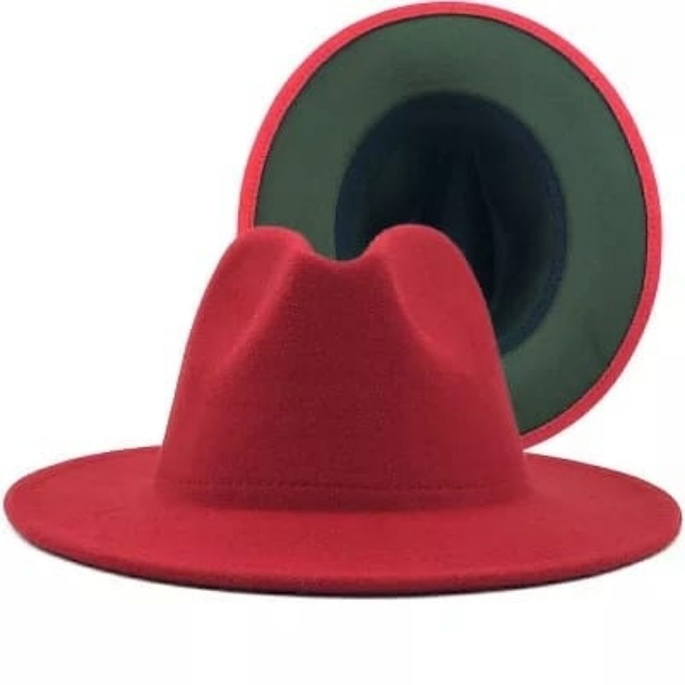 Red with Olive Green base Unisex Fedora Hat